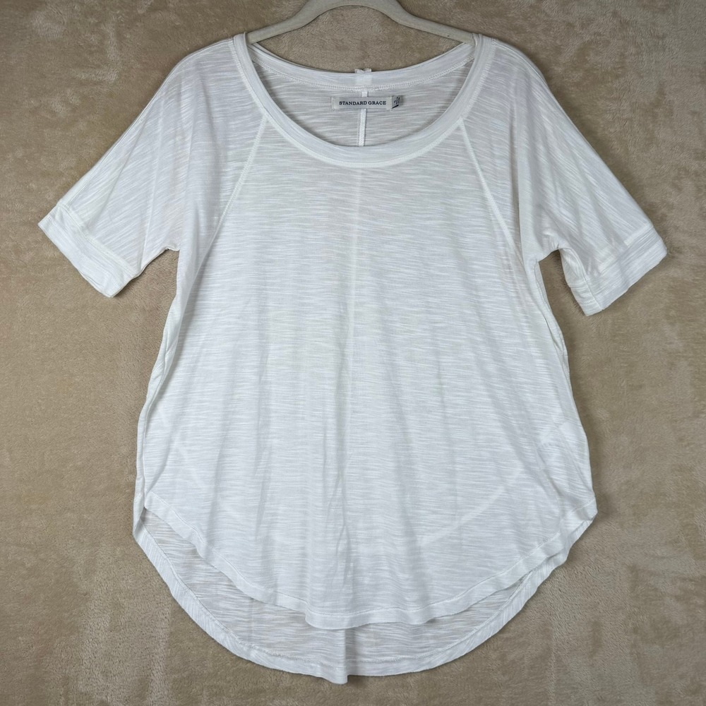 Standard Grace Womens Size S White Slub Knit High Low Scoop Neck T-Shirt